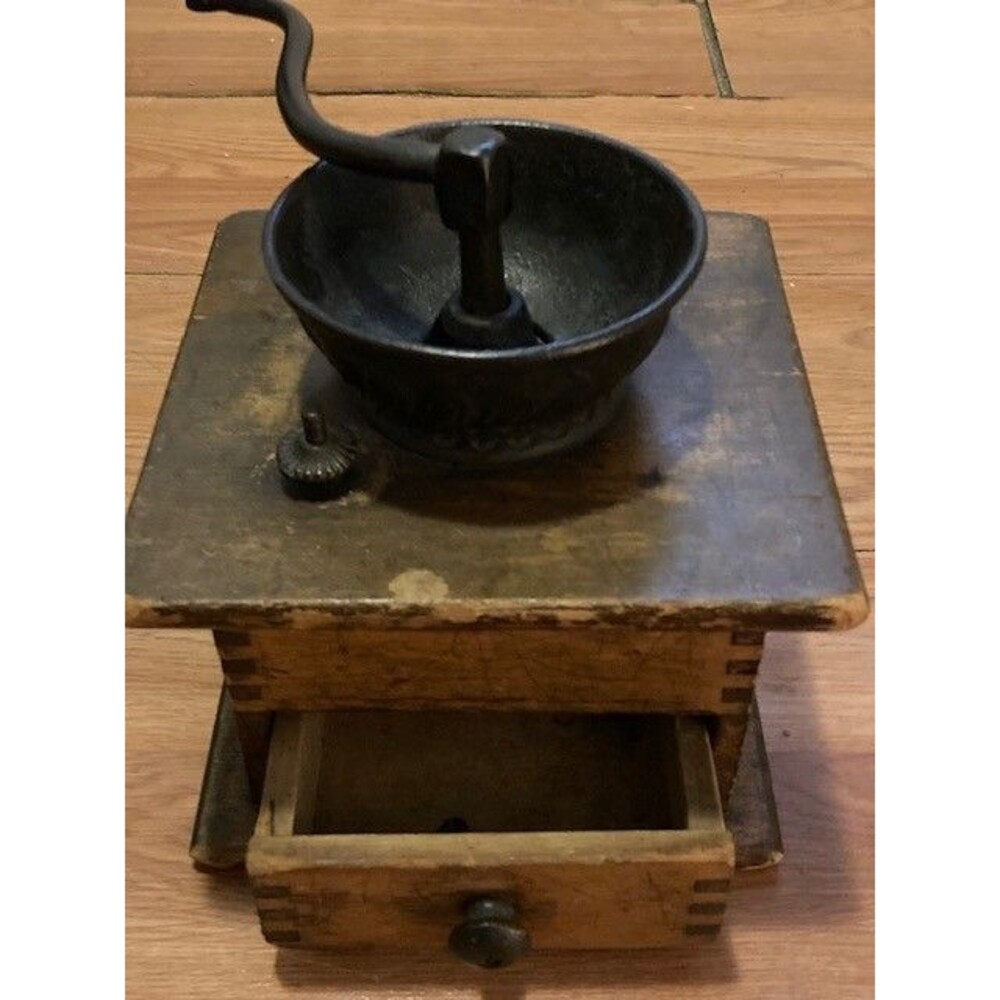 Antique ADAMS Hand Operated Coffee Grinder Mill With Drawer